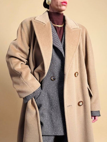 Cappotto doppiopetto in drap di lana cammello 