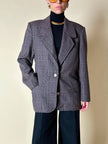 Blazer sartoriale in rasato di lana principe di Galles fango e nero