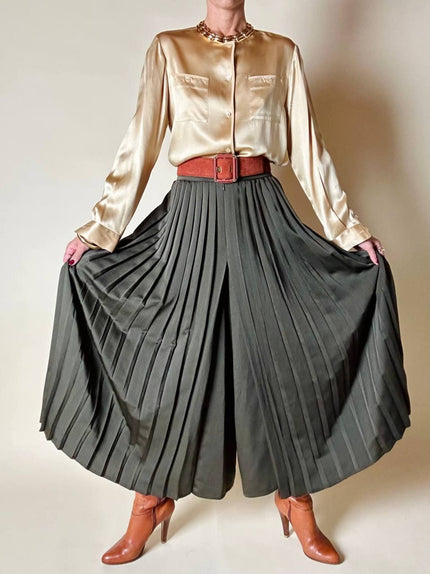 Gonna pantalone plissé Max Mara in satin verde stagno