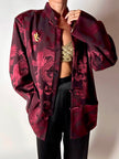Giacca vintage in tessuto jacquard bordeaux con draghi cinesi e alamari