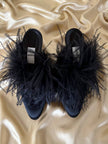 Sabot in raso di seta nero e piume di struzzo