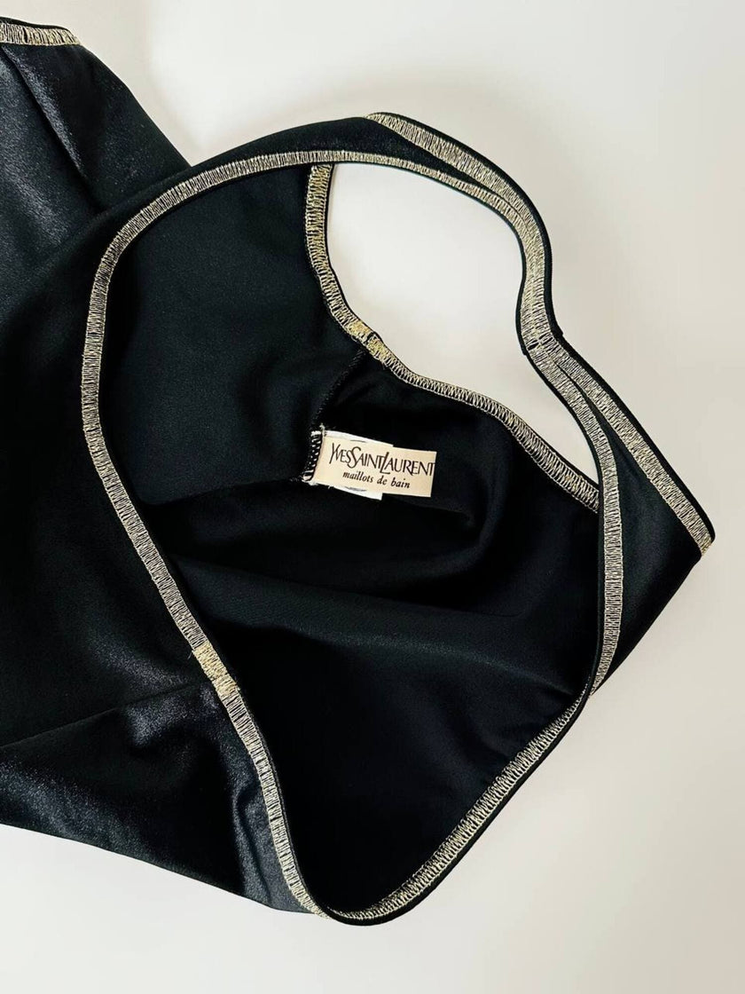Costume vintage Yves Saint Laurent modello intero monospalla con profili dorati