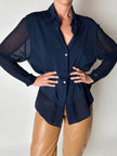 Camicia vintage Fendi Jeans blu navy con dettagli in crepe chiffon e bottoni in madreperla