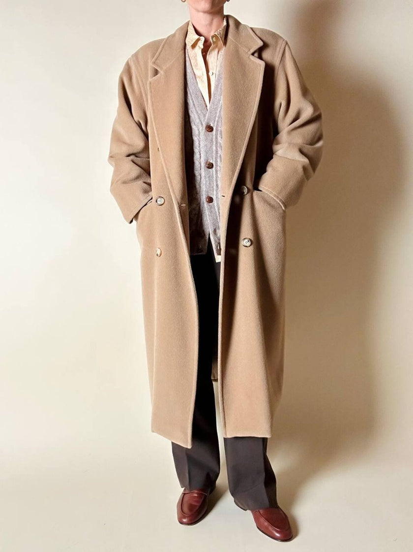 Cappotto doppiopetto Max Mara vintage in lana cammello chiaro