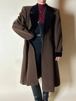 Alex & Tris green-brown wool double-breasted coat with martingale and black velvet trim