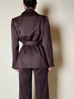 Blazer doppiopetto in lana color cioccolato “Yves Saint Laurent” con pantalone abbinato