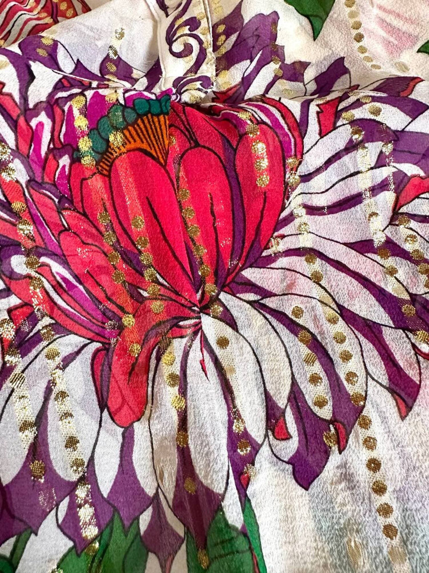 Blusa in seta bianca Jacquard fantasia floreale multicolor “Hale Bob”