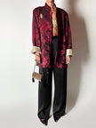 Giacca vintage in tessuto jacquard bordeaux con draghi cinesi e alamari