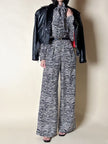 Jumpsuit in seta fantasia zebrata con maxi fiocco al collo