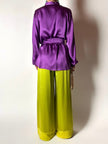 Pantalone vintage Guy Laroche Couture modello a palazzo in raso verde lime
