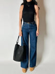 Secchiello vintage Yves Saint Laurent in tessuto nero millerighe con riporti in pelle
