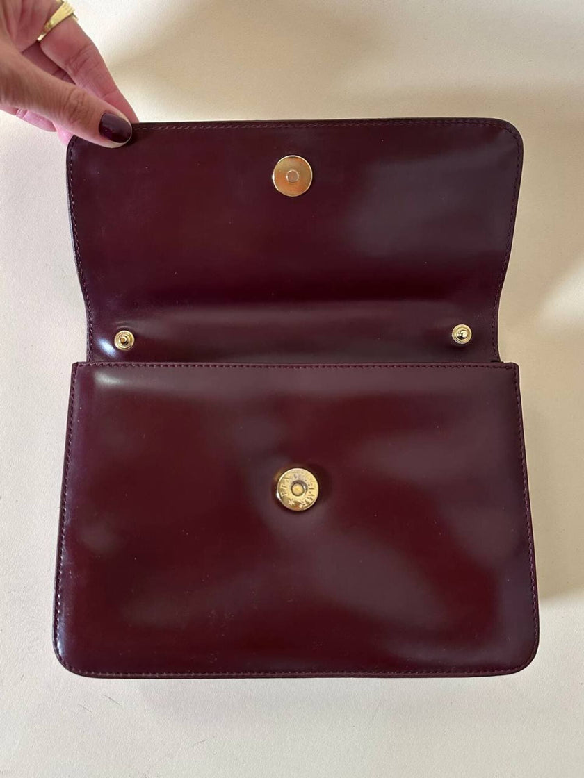 Fendissime handbag in burgundy brushed leather with gold chain jewel handle and detachable shoulder strap