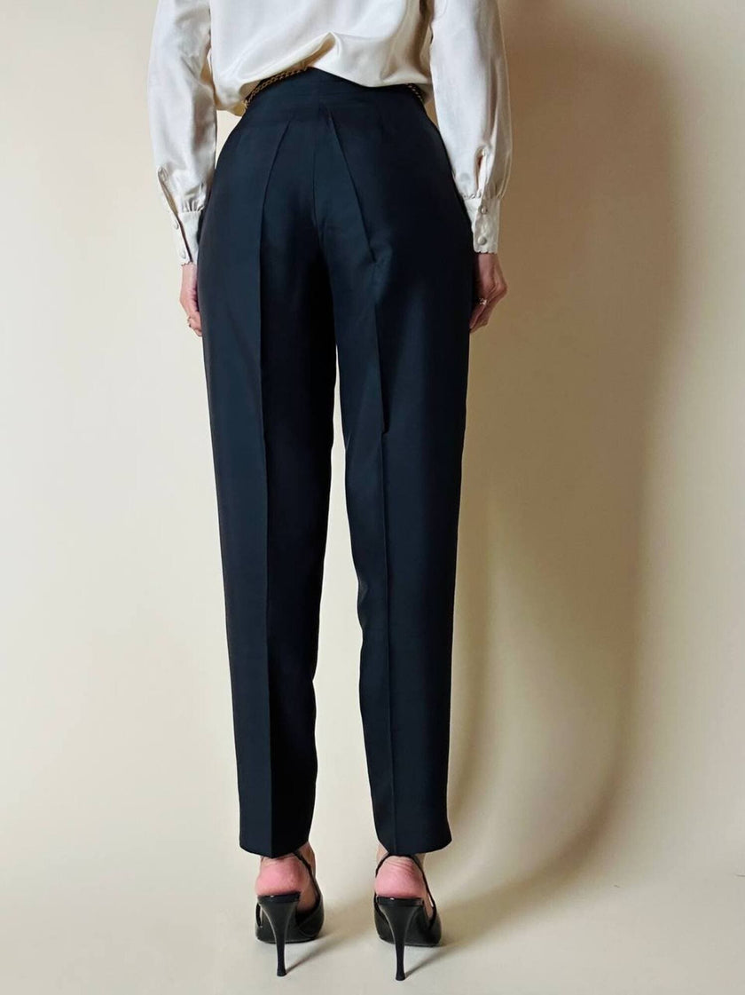 Pantalone vintage Gucci modello a vita alta con piega in seta nera