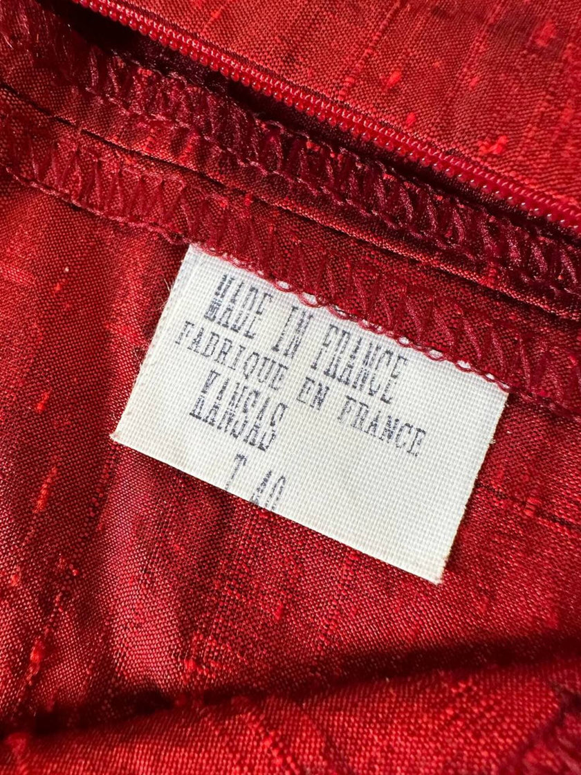 Tailleur pantalone rosso in shantung di seta grezza