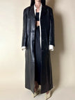 Maxi cappotto vintage in pelle nera Real Leather con fodera matelassé