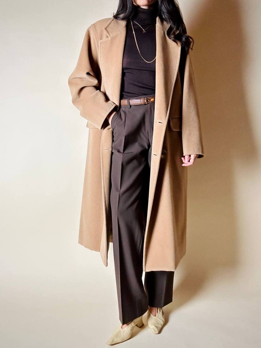 Cappotto doppiopetto Max Mara vintage in lana cammello chiaro