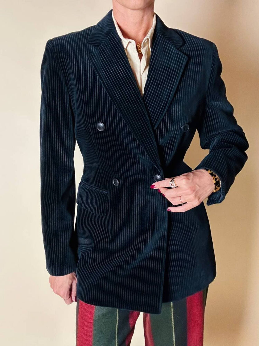 Blazer doppiopetto Antonio Fusco in velluto nero a coste