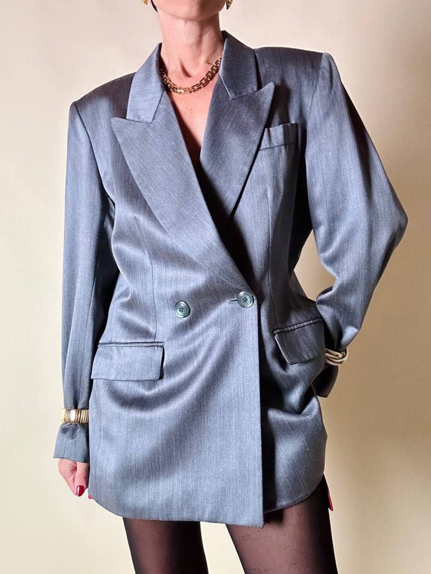 Blazer doppiopetto in rasato di lana grigio “Yves Saint Laurent”