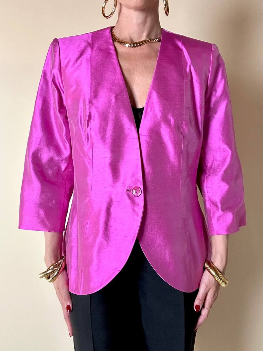 Blazer in shantung di seta ciclamino “Yves Saint Laurent”