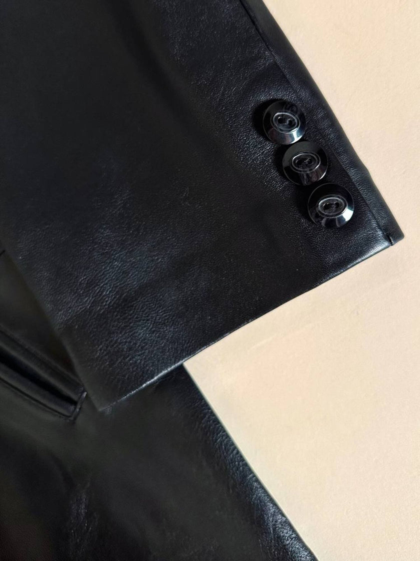 Cappotto lungo in pelle nera