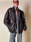 Bomber aviator oversize in pelle testa di moro