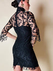 Mini abito sartoriale in tulle nero con ricami floreali