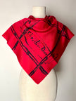 Foulard vintage Christian Dior in seta rossa con stampa bambù nera e maxi firma