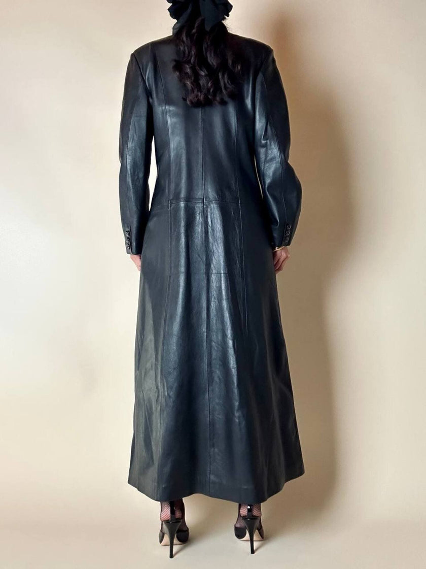 Cappotto lungo in pelle nera