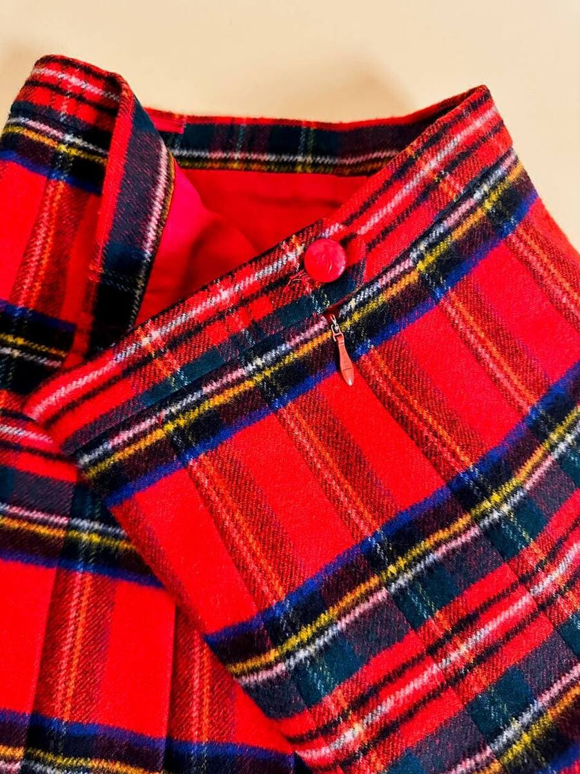 Minigonna a pieghe in lana e cachemire fantasia tartan
