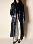 Maxi cappotto vintage in pelle nera semi lucida Vera Pelle