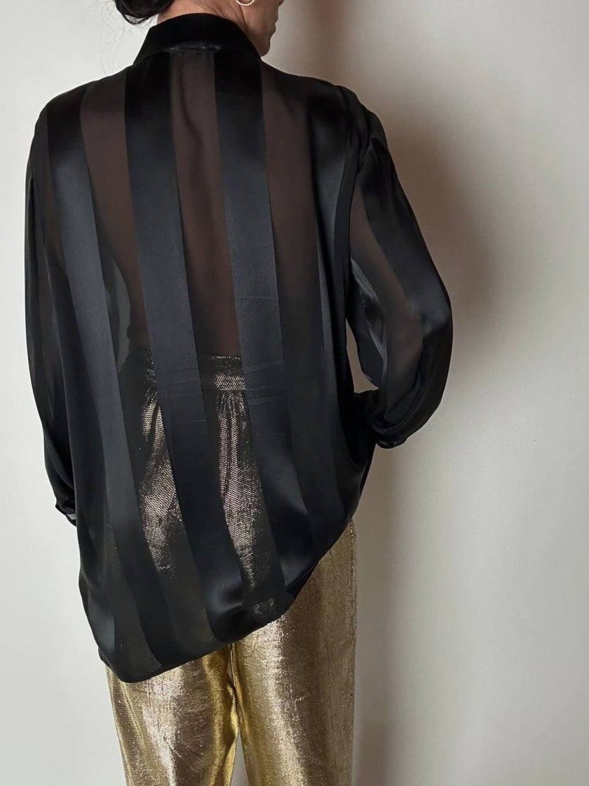 Camicia vintage Marina Rinaldi in chiffon di seta dèvorè a righe verticali