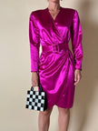 Wrap dress in raso ciclamino con cintura in coordinato “Sartoria Oriana Neri”