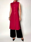 Maxi gilet vintage rosso rubino con alamari in raso