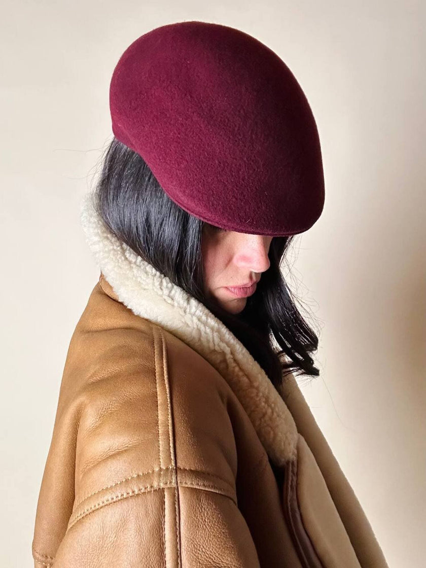 Coppola in feltro di lana bordeaux con rifinitura in pelle cuoio Fellini Roma