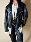Giacca biker vintage in pregiata pelle nera con fodera trapuntata
