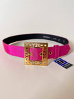 Cintura in gros grain fucsia con fibbia logata color oro “Yves Saint Laurent”