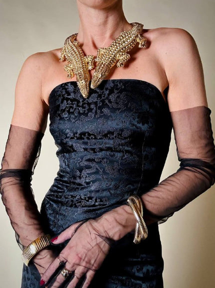 Maxi collier coccodrilli in metallo dorato  “Roberto Cavalli”