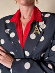 Blazer in seta nera a grandi pois color panna “Genny”