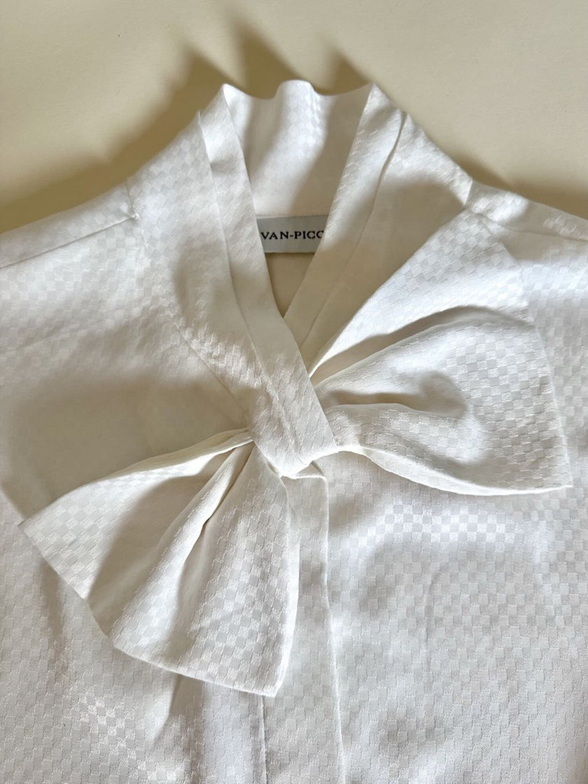 Camicia vintage con maxi fiocco in tessuto jacquard bianco Evan Picone