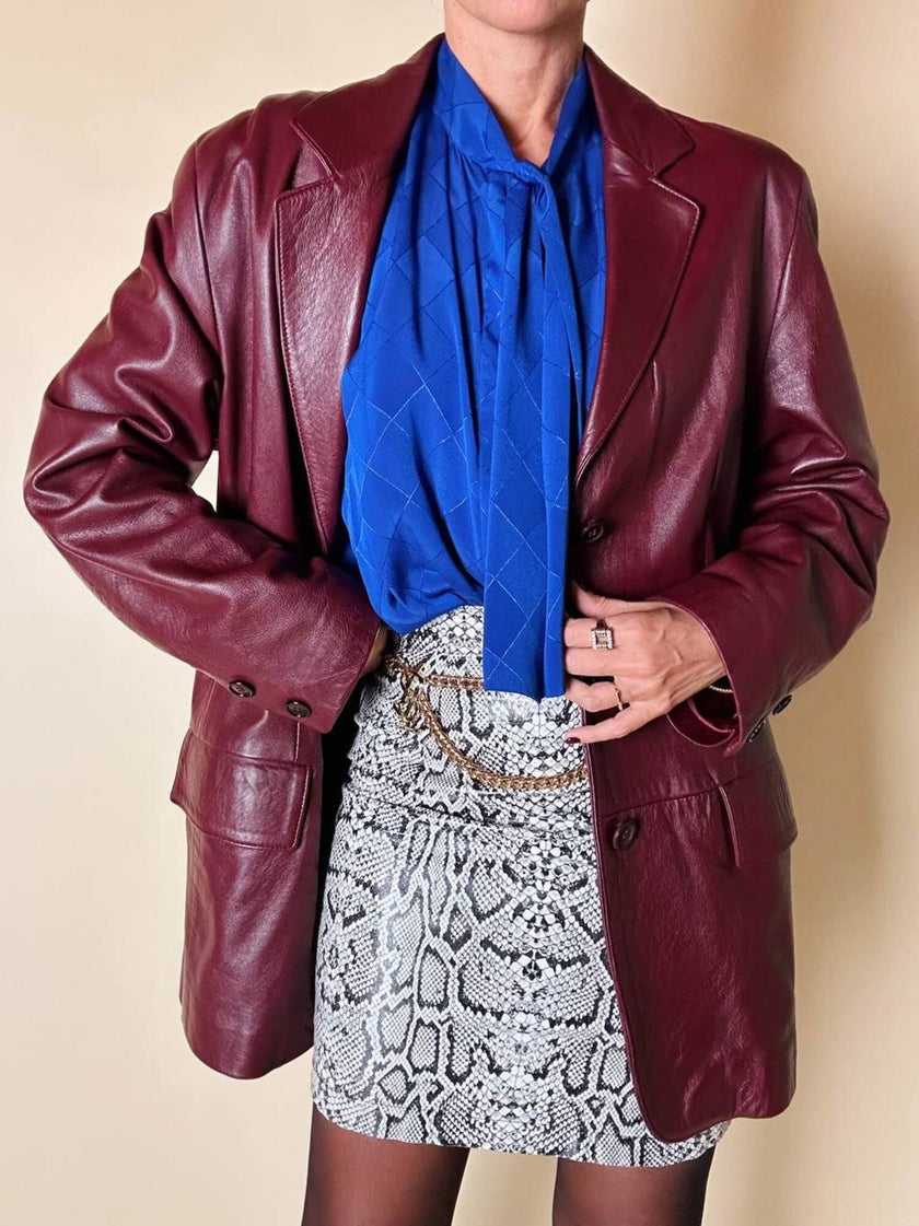 Blazer oversize in pelle bordeaux Max