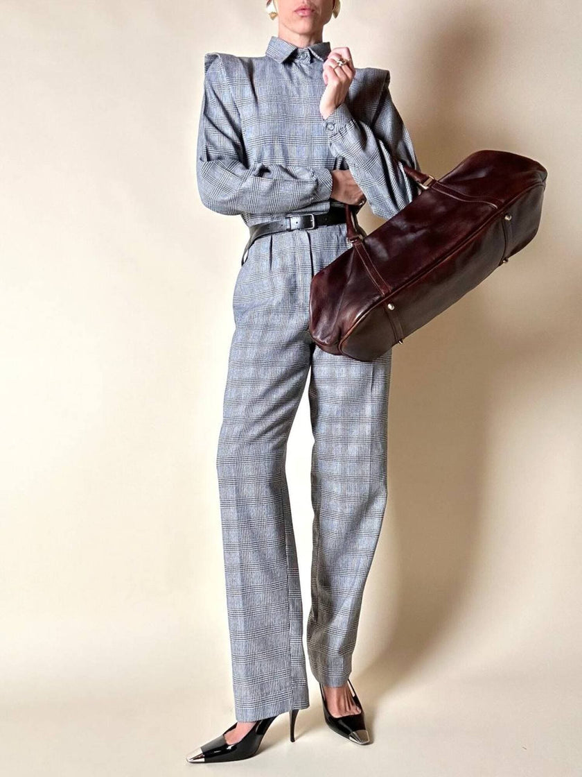 Jumpsuit vintage Sarabang de lana príncipe de Gales con cinturón a juego