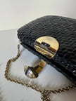 Borsa vintage Rodo in midollino nero con tracolla a catena oro