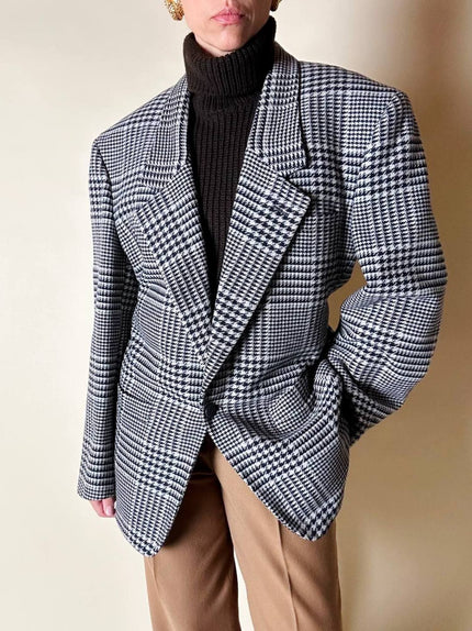 Blazer vintage Gianni Versace in lana jacquard fantasia principe di Galles