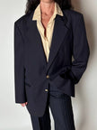 Blazer vintage Enrico Coveri You Young in rasato di lana blu notte con bottoni dorati