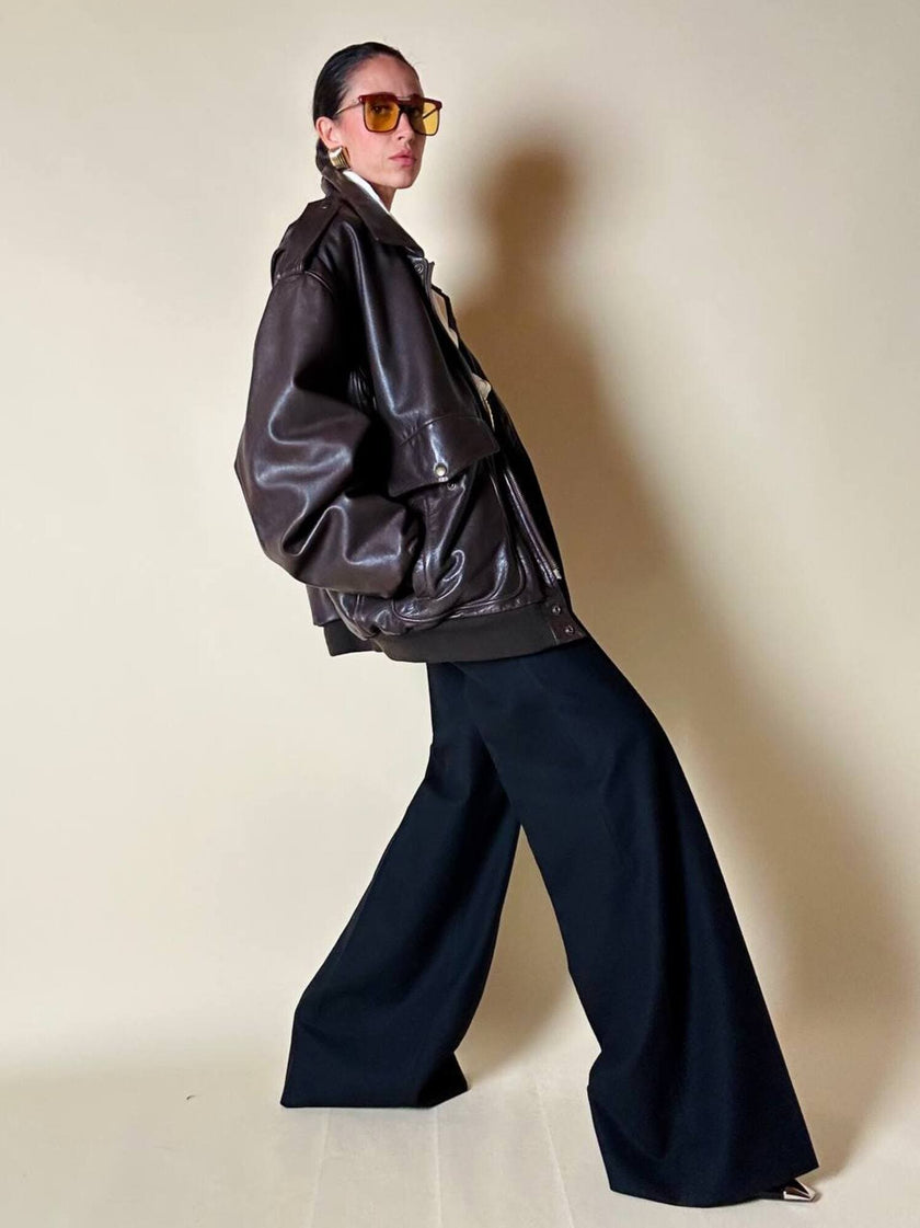 Bomber aviator oversize in pelle testa di moro