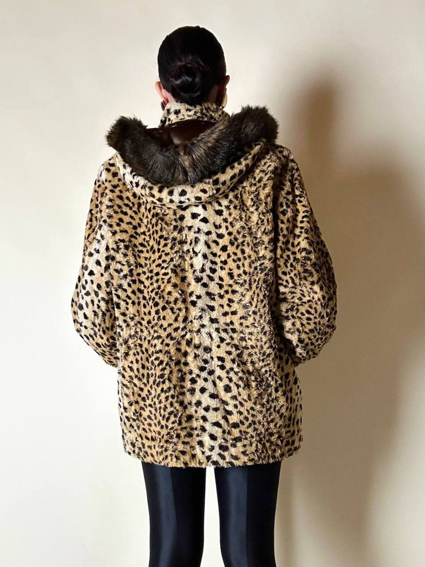“Yves Saint Laurent” faux fur leopard print parka