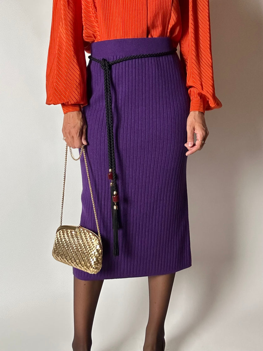 Gonna longuette Letizia De Meo in maglia viola a coste