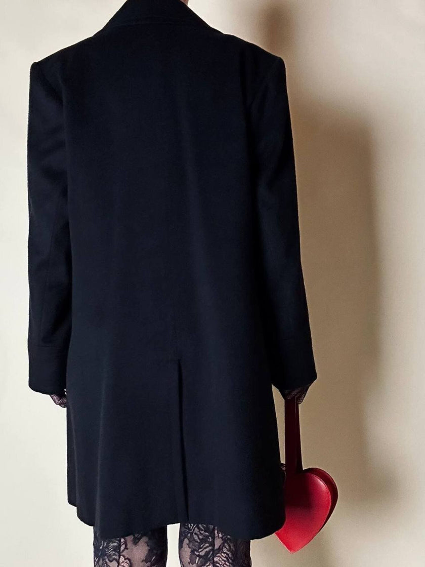 Vintage-Kurzmantel von Yves Saint Laurent aus schwarzer Wolle mit herzförmigen goldenen Knöpfen