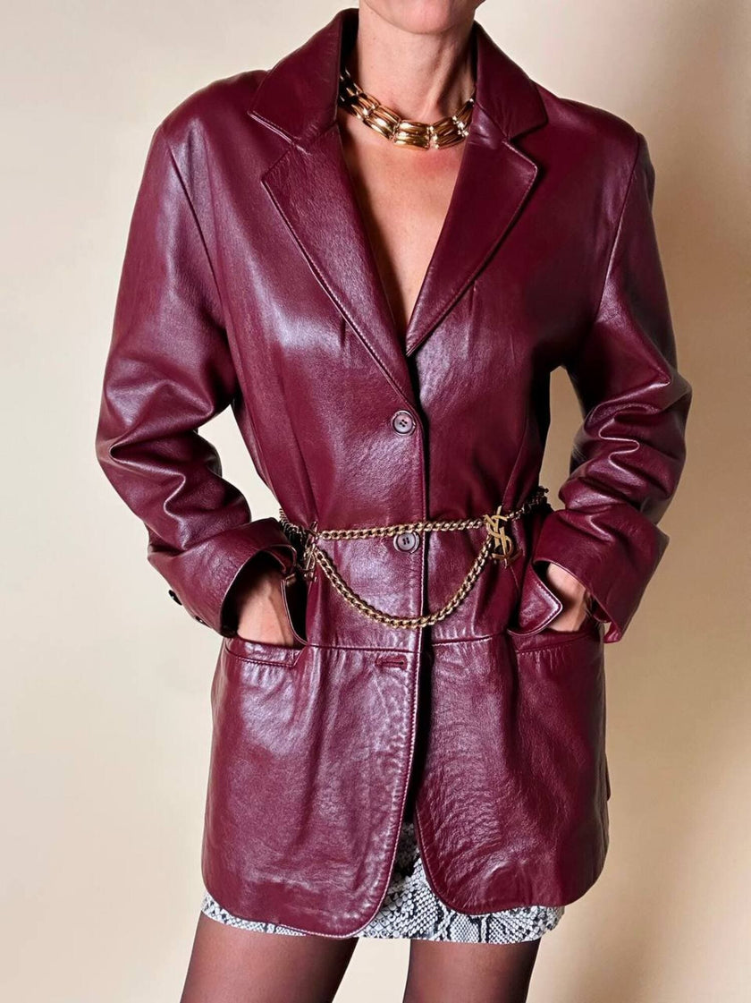 Blazer oversize in pelle bordeaux Max