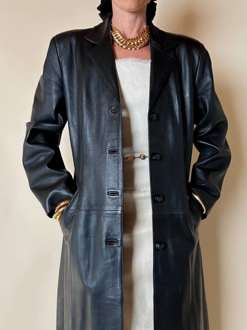 Cappotto lungo in pelle nera